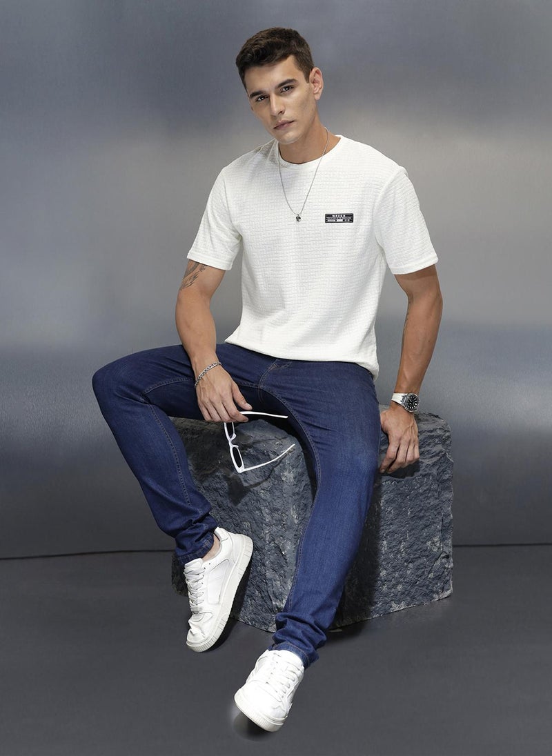 Wrogn Textured Men's Casual Regular Fit T-Shirt | White - Image 2
